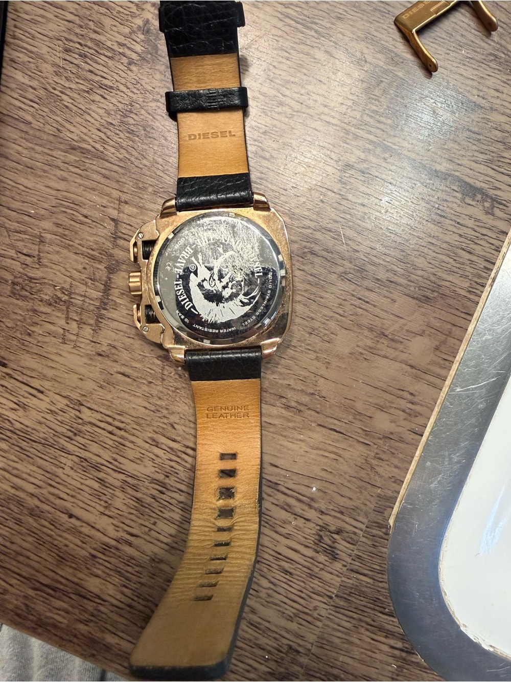 Diesel Black Leather Strap Watch with Gold Case and Black Dial - Picture 5 of 8